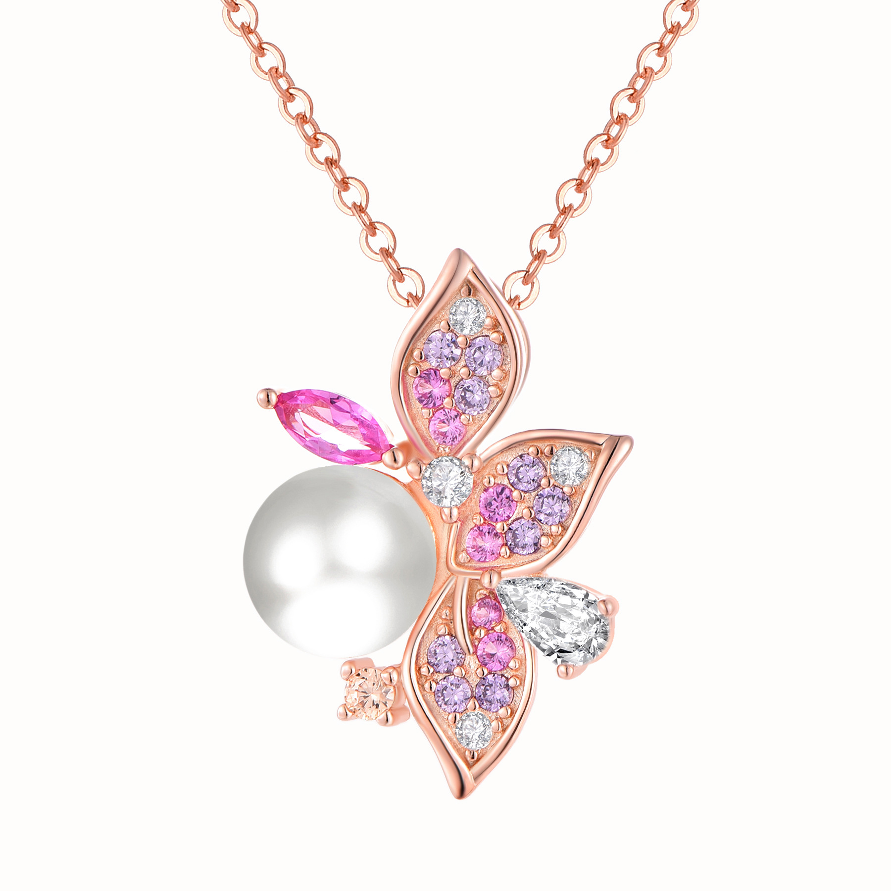 图片 Light luxury elegant high-end set necklace earrings S925 pure silver micro inlaid colorful zircon freshwater pearl jewelry