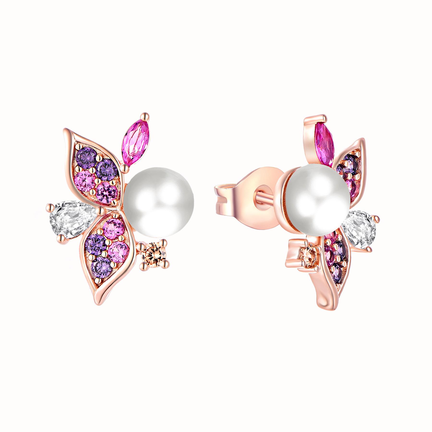 图片 Light luxury elegant high-end set necklace earrings S925 pure silver micro inlaid colorful zircon freshwater pearl jewelry