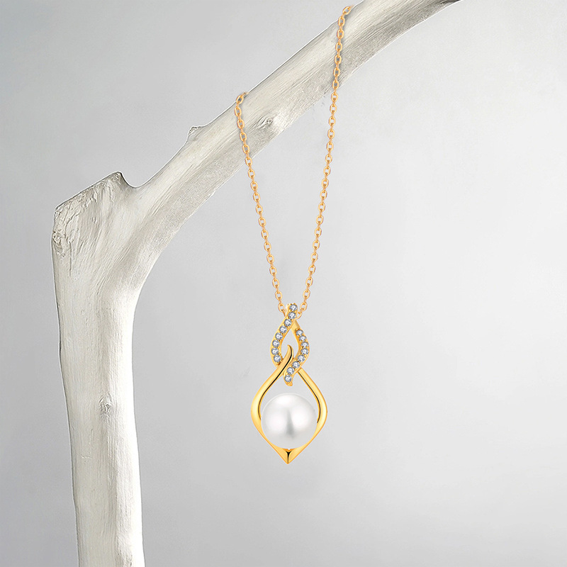 图片 Freshwater pearl earrings necklace S925 pure silver light luxury fashionable collarbone chain accessory