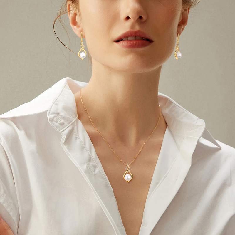 图片 Freshwater pearl earrings necklace S925 pure silver light luxury fashionable collarbone chain accessory